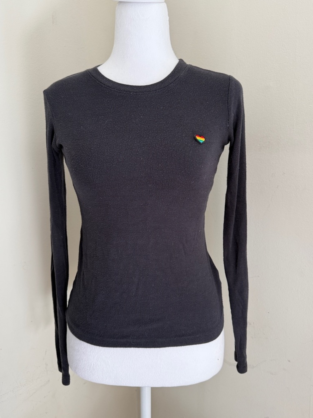 Spiritual Gangster Navy Long-Sleeve Ribbed Crewneck w/ Heart & embroidered back!